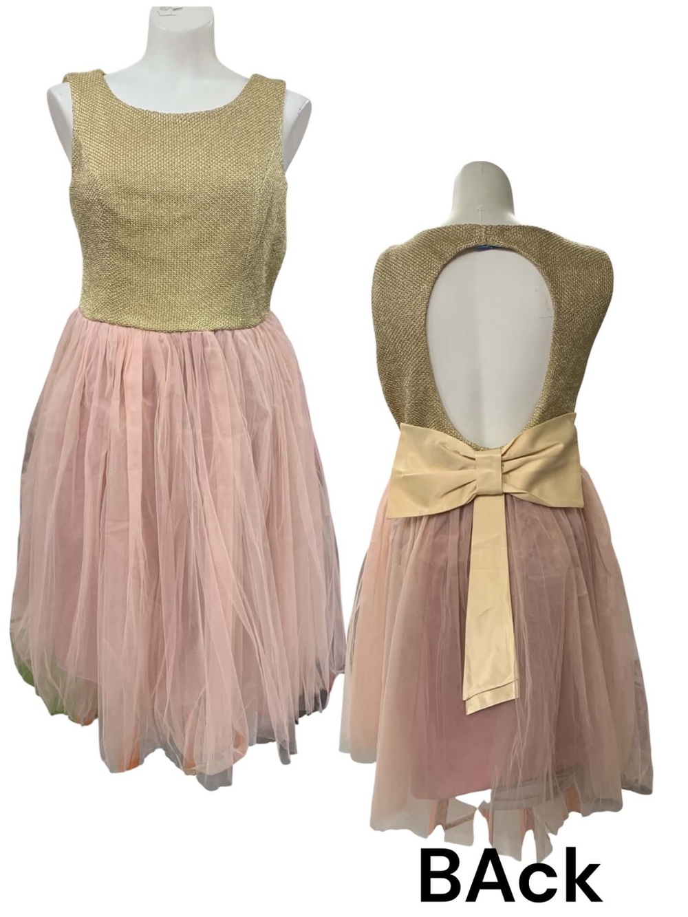 Club L London Gold Bodice Pink Tulle Dress with Back Bow Size M